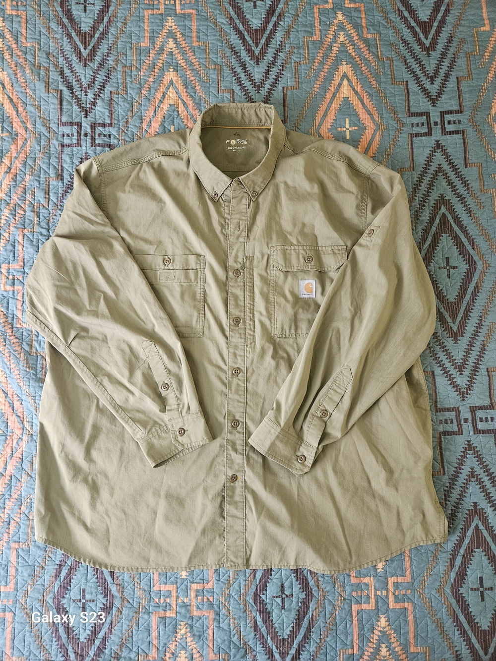 Carhartt Olive Green Ridgefield Force Relaxed Fit Button-Up‎ Work Shirt
